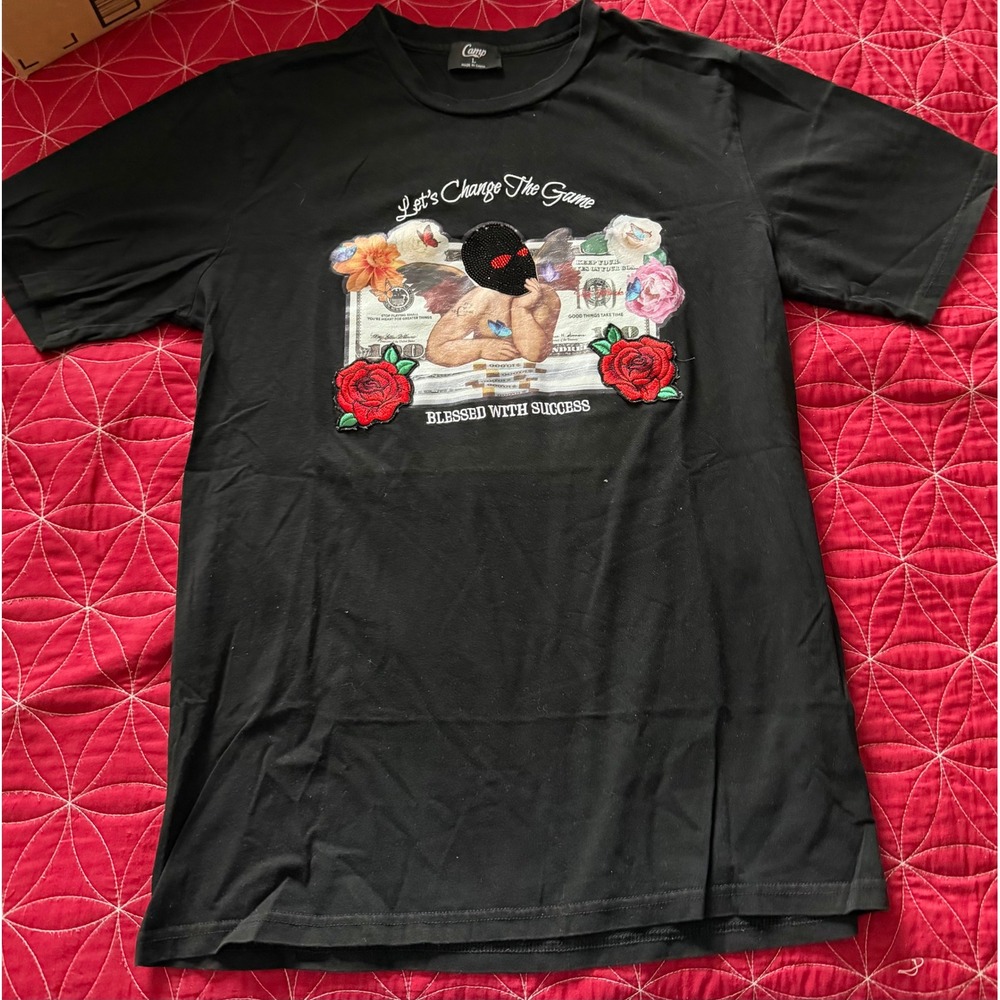 Camp Mens Blessed With Success Masked Cherub Graphic Tee Black Large